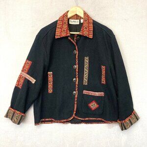 Flashback Black Utility Jacket with Red Tribal Trim